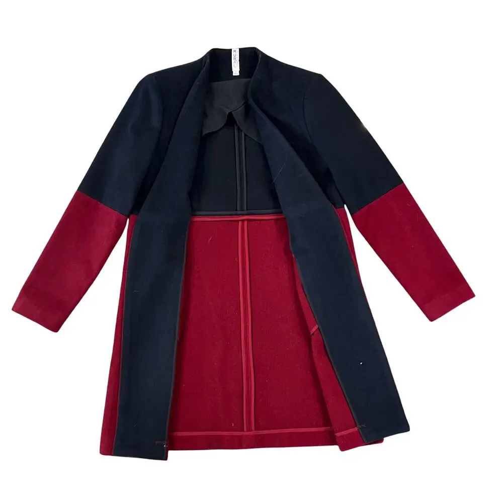 Mural Women's Navy and Burgundy Color Block Coat  - SIZE S